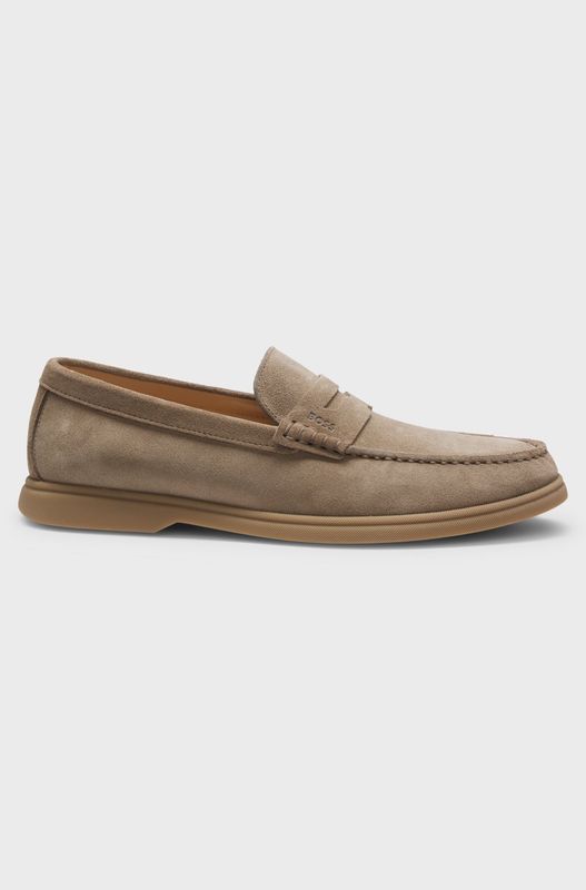 Hugo Boss Suède loafers met logo-inkeping beige