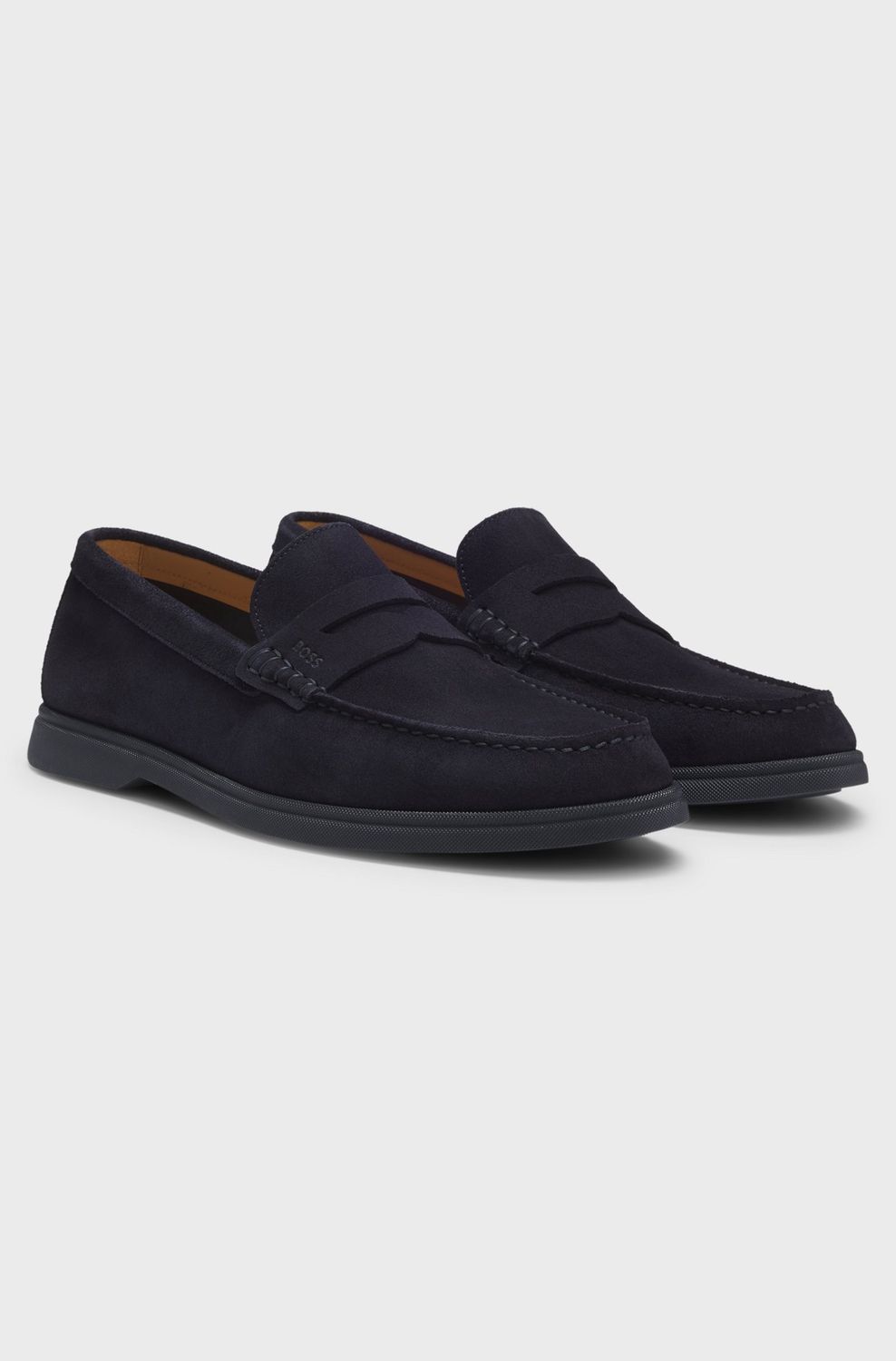 hugo boss Suède loafers met logo-inkeping blauw