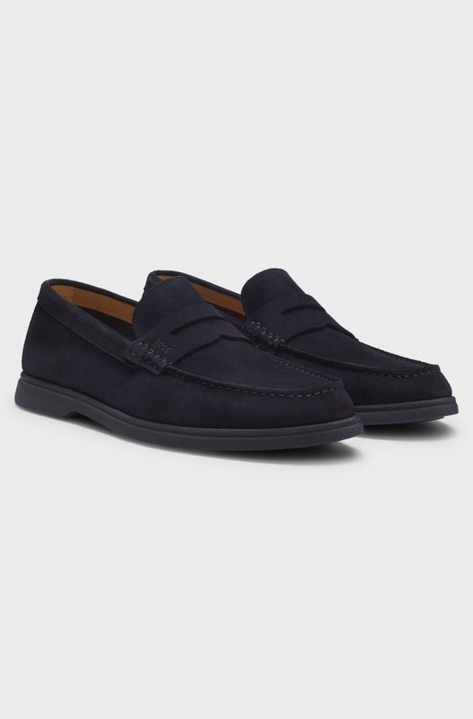 hugo boss Suède loafers met logo-inkeping blauw
