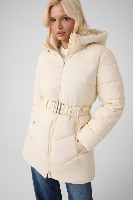 Guess Gewatteerde Winterjas met Riem – Crème