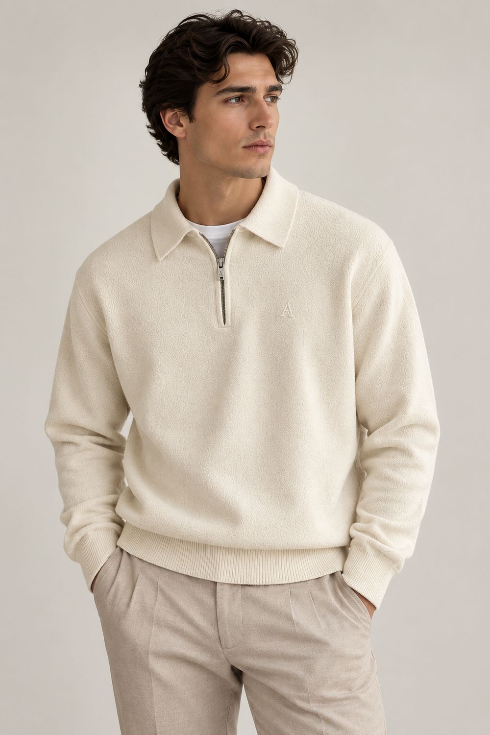 Aeden Half-Zip Polo Trui – Off White