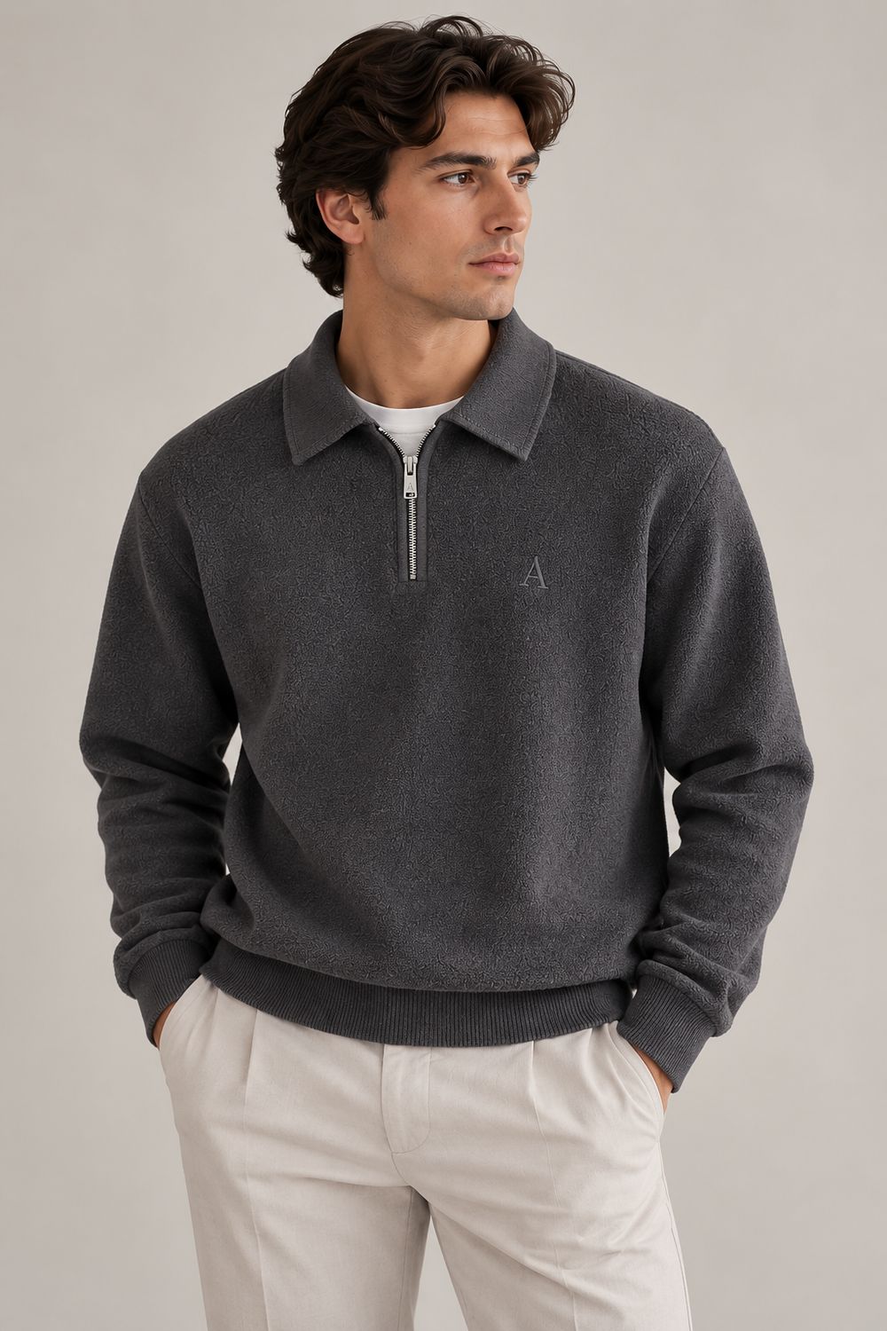 Aeden Half-Zip Polo Trui – Antraciet