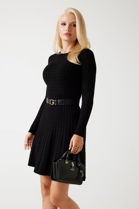 Guess  Trui jurk met gebreide kabels zwart