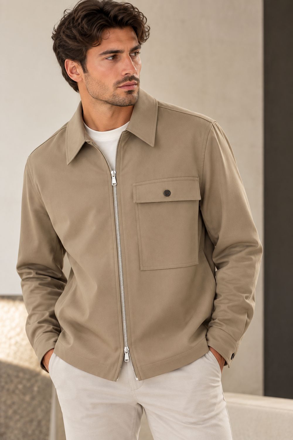 Mos Mosh Gallery Zip Overshirt – Taupe
