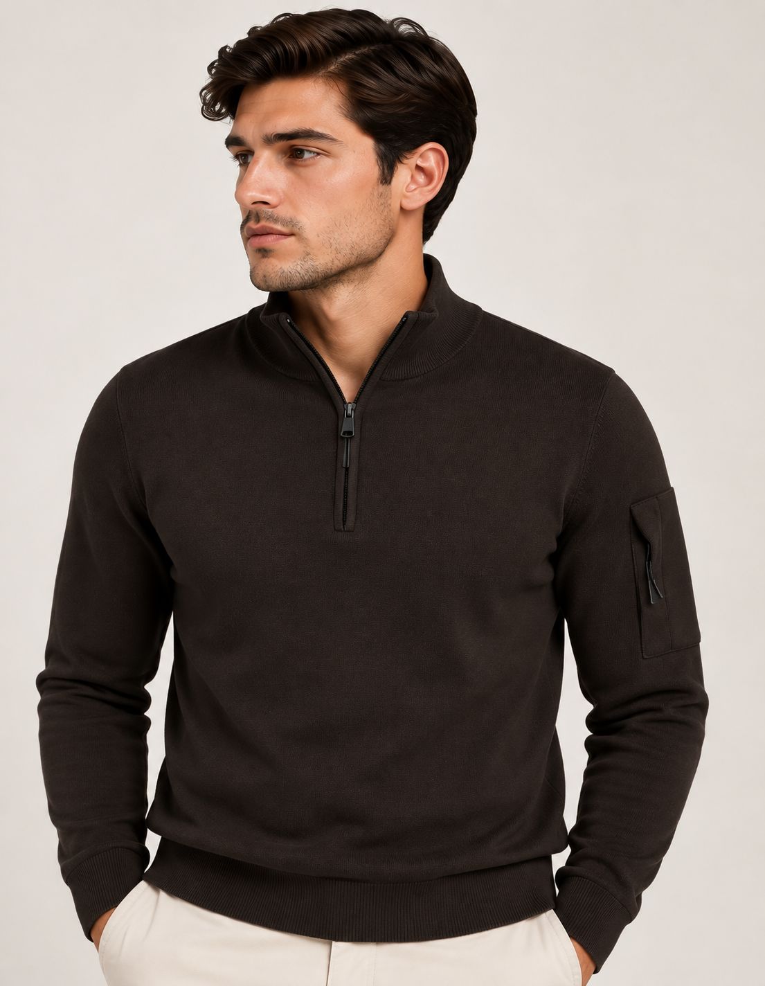 Saint Steve Heren Half-Zip Trui Donkerbruin