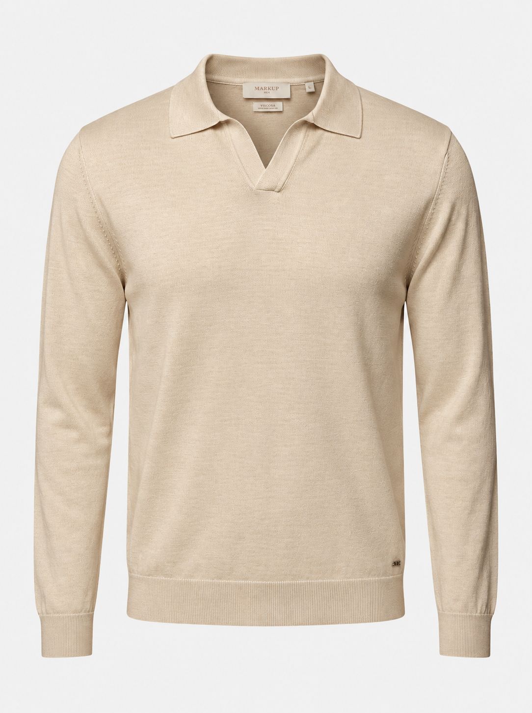 Markup Long Sleeve Derby Polo – Beige