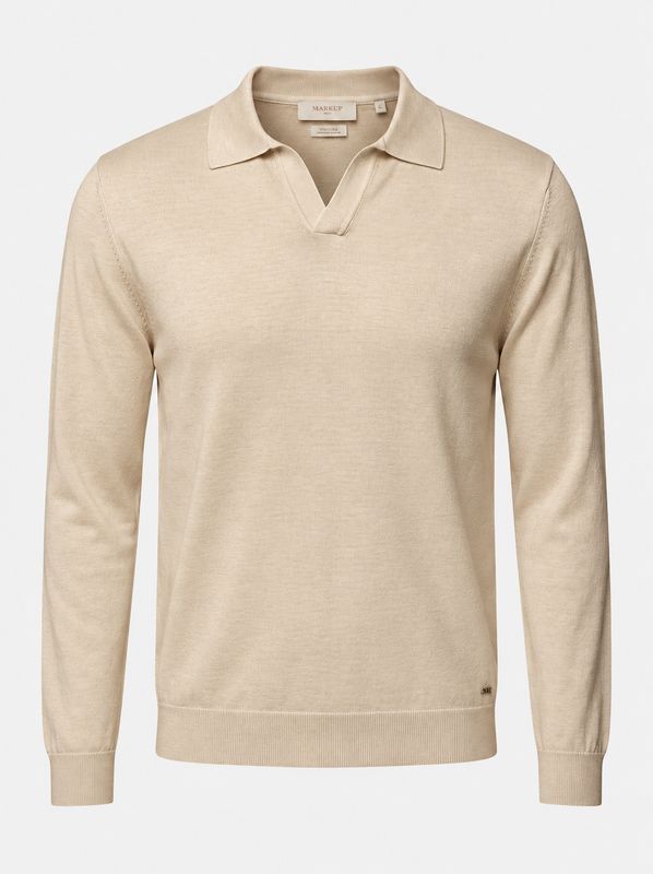 Markup Long Sleeve Derby Polo – Beige