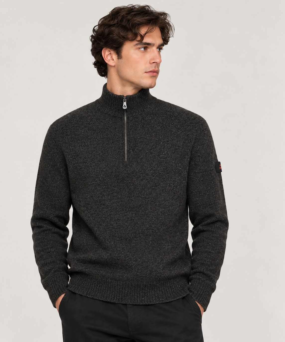 Peuterey Mouliné Wool Sweater with Half Zip