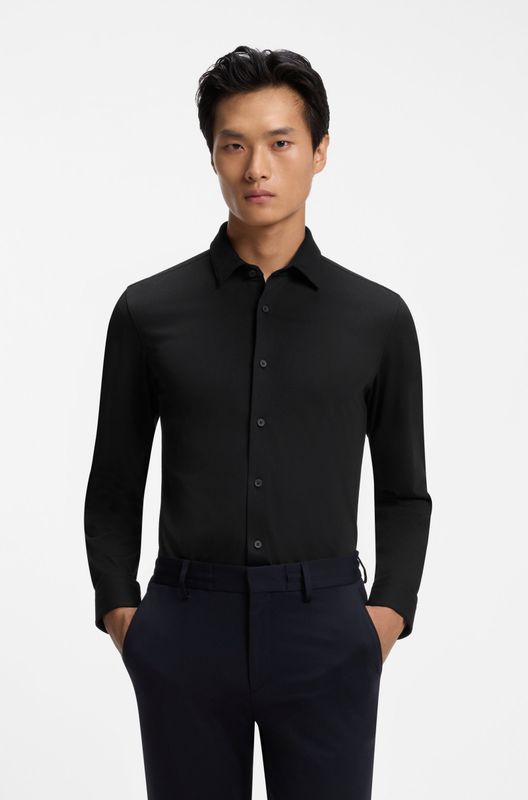 Hugo Boss Slim-fit overhemd van katoenmix met stretch zwart