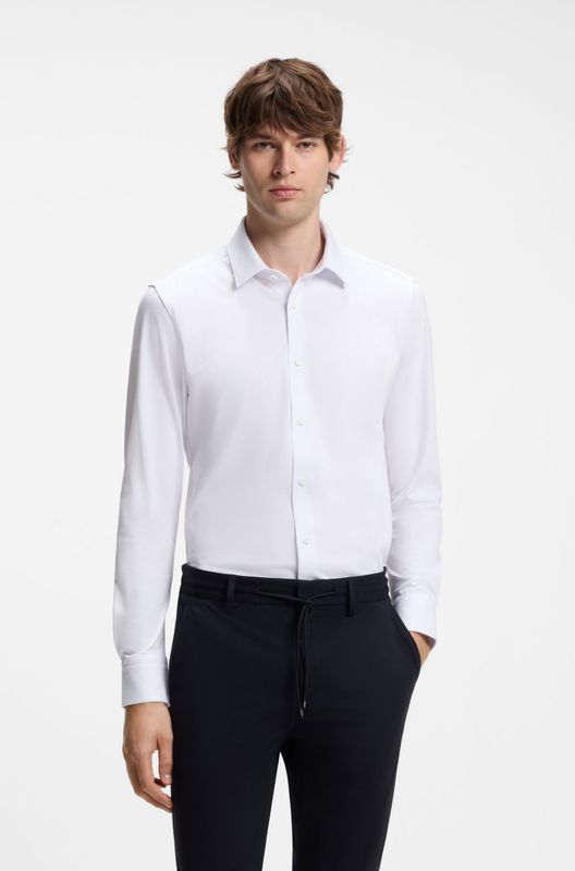Hugo Boss Slim-fit overhemd van  katoenmix met stretch wit