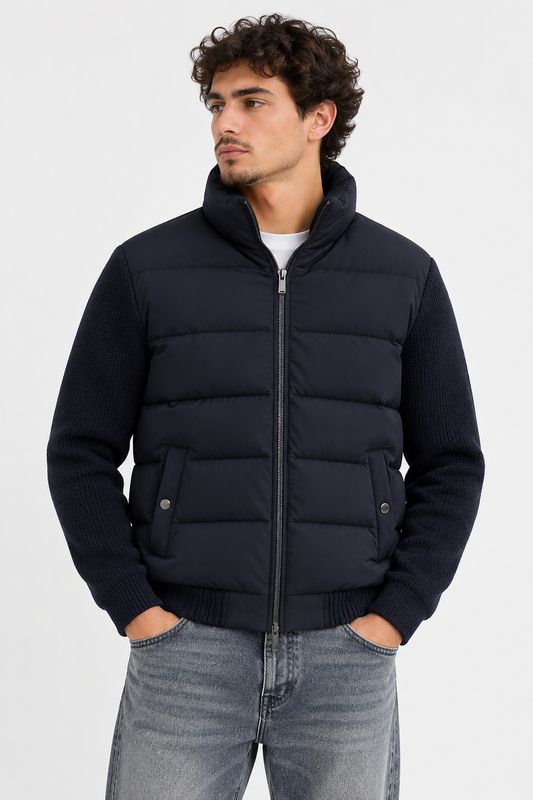 Markup Herenjas met Gewatteerde Body en Gebreide Mouwen – Donkerblauw