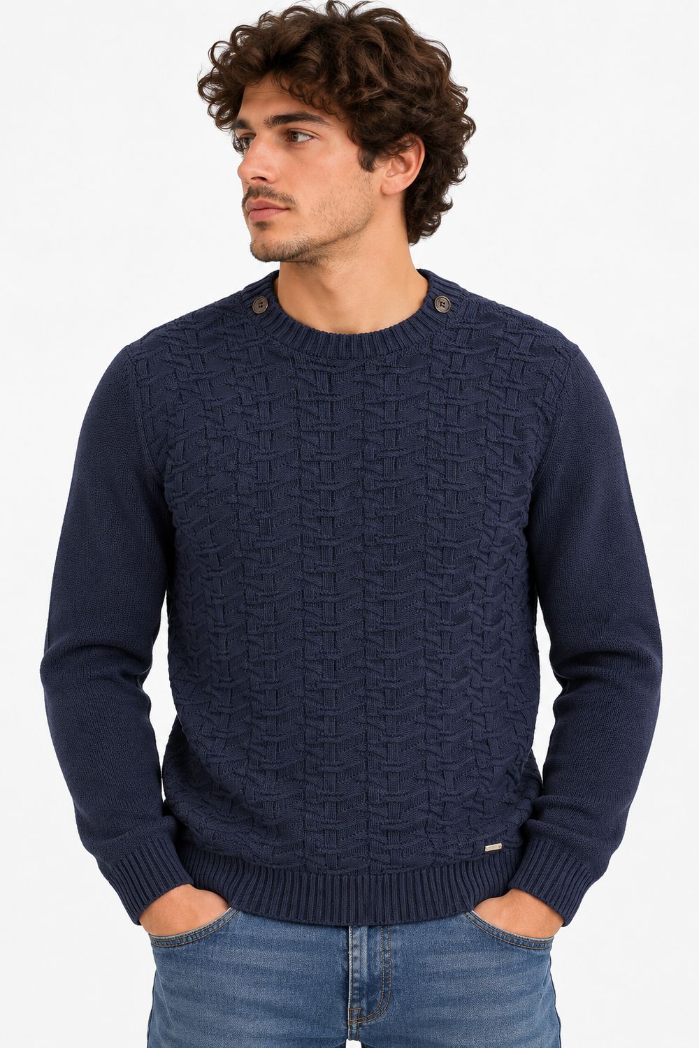 Markup Heren Trui met Structuurpatroon – Donkerblauw