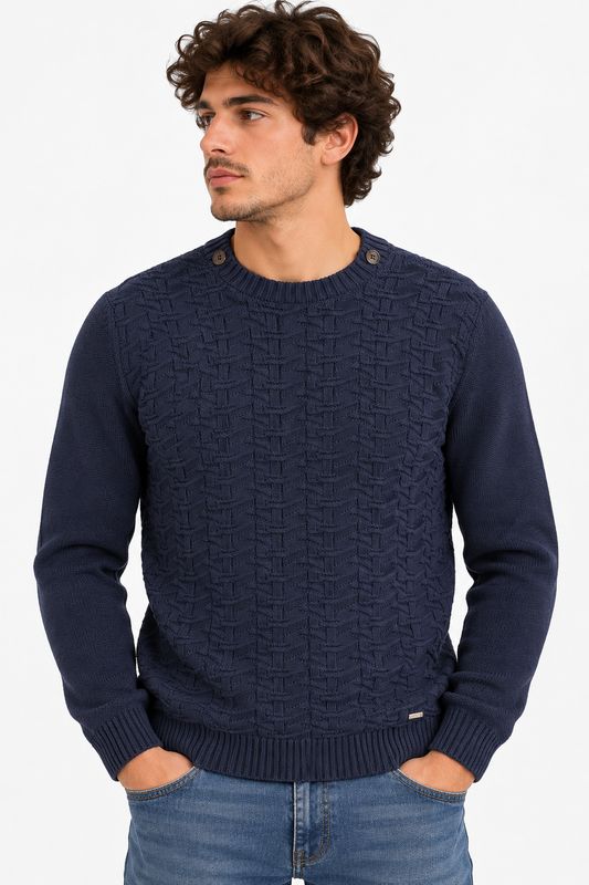 Markup Heren Trui met Structuurpatroon – Donkerblauw