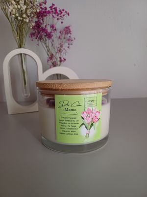 Świeca naturalna w szkle z zatyczką bambusową Dzień Mamy