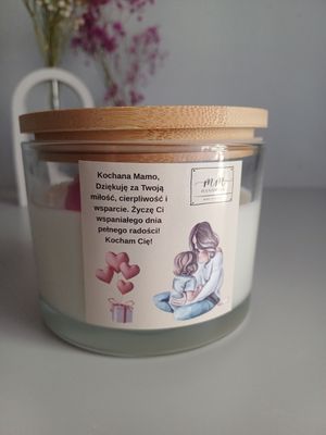 Świeca naturalna w szkle z zatyczką bambusową Dzień Mamy