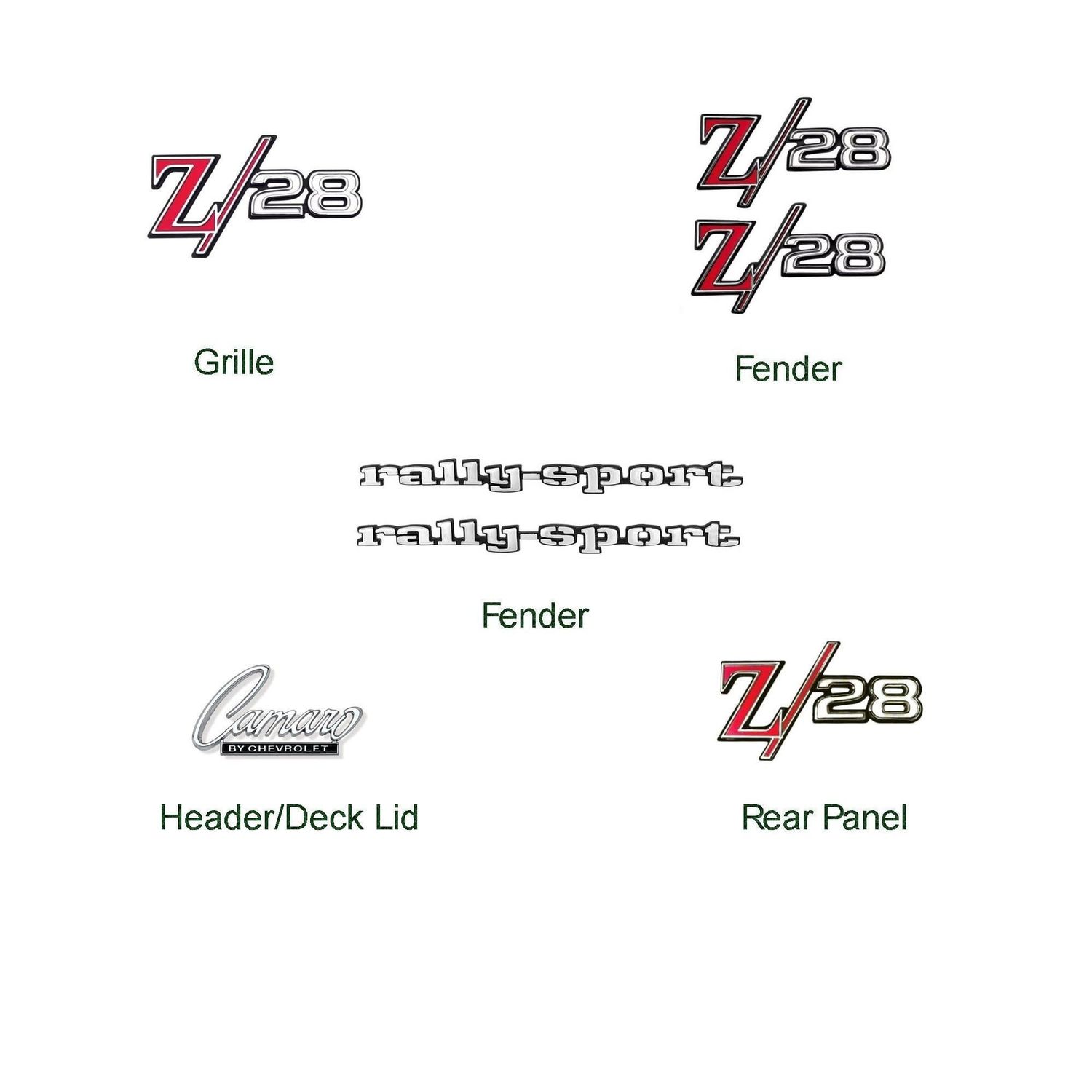 1969 Camaro Z28-RS Emblem Kit w/o 302 Hood Emblem
