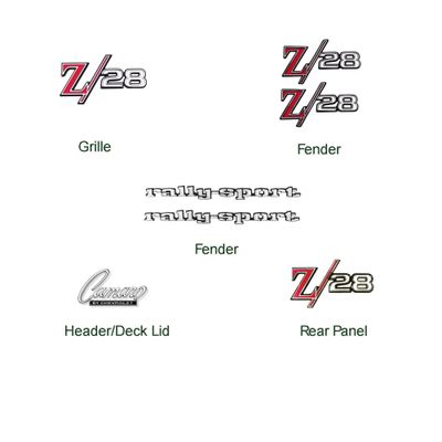 1969 Camaro Z28-RS Emblem Kit w/o 302 Hood Emblem