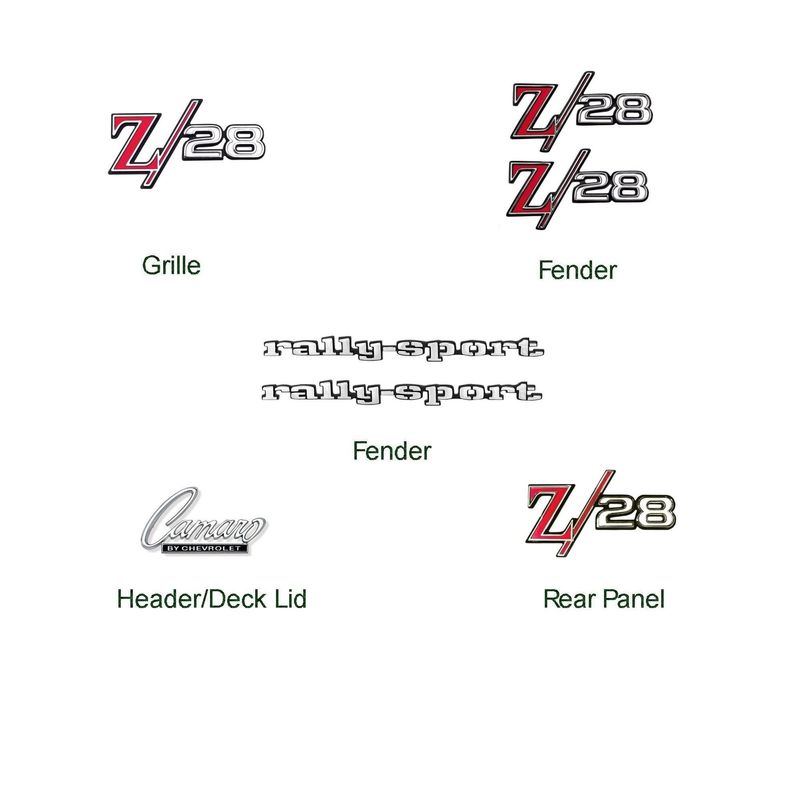 1969 Camaro Z28-RS Emblem Kit w/o 302 Hood Emblem