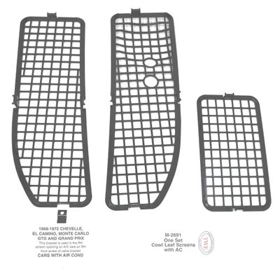 1968-72 Chevelle Cowl Panel Vent Screen -With AC