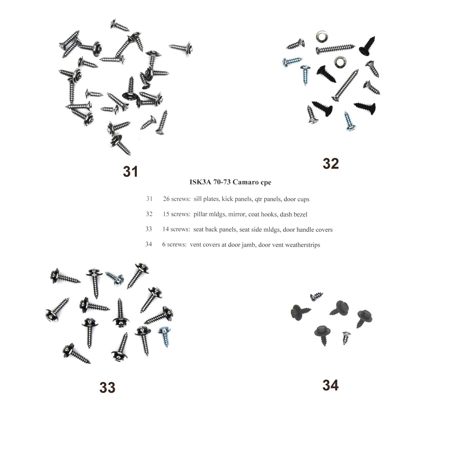 1970-73 Camaro/Firebird Interior Screw Kit