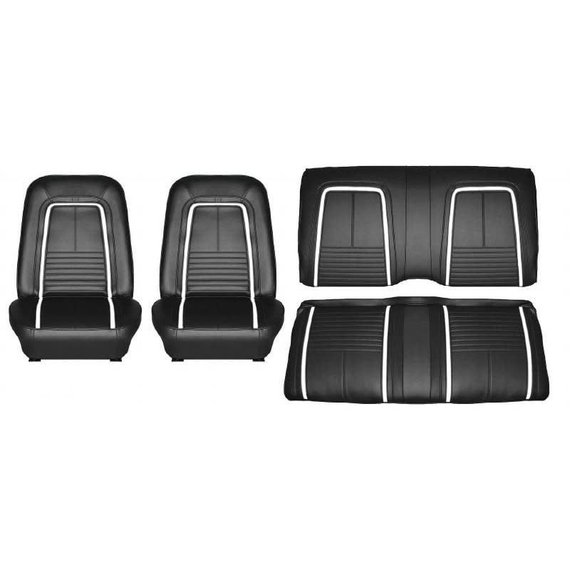 1967 Camaro Deluxe Coupe Front Buckets &amp; Rear Set - Black w/ White stripe