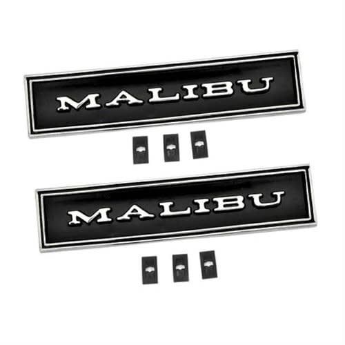 1970-72 Chevelle &quot;Malibu&quot; Door Panel Emblem w/ Mounting Clips - Pair