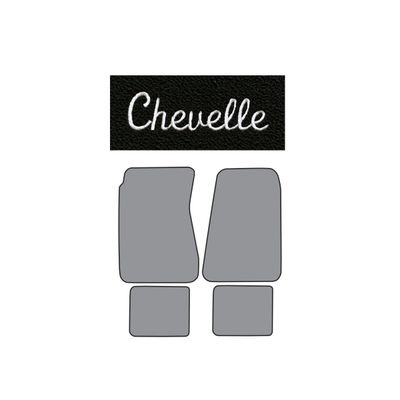 1968-72 Chevelle Loop Carpet Floor Mats  Black w/ Silver &quot;Chevelle&quot; Logo