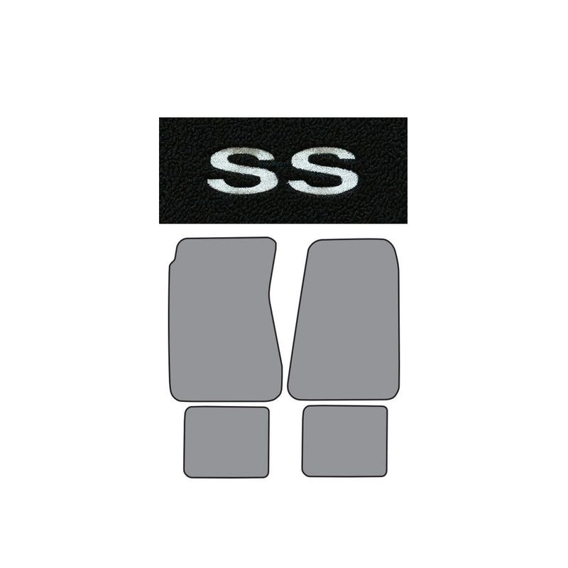 1968-72 Chevelle Floor Mat 4 PC Black w/ &quot;SS&quot; Logo