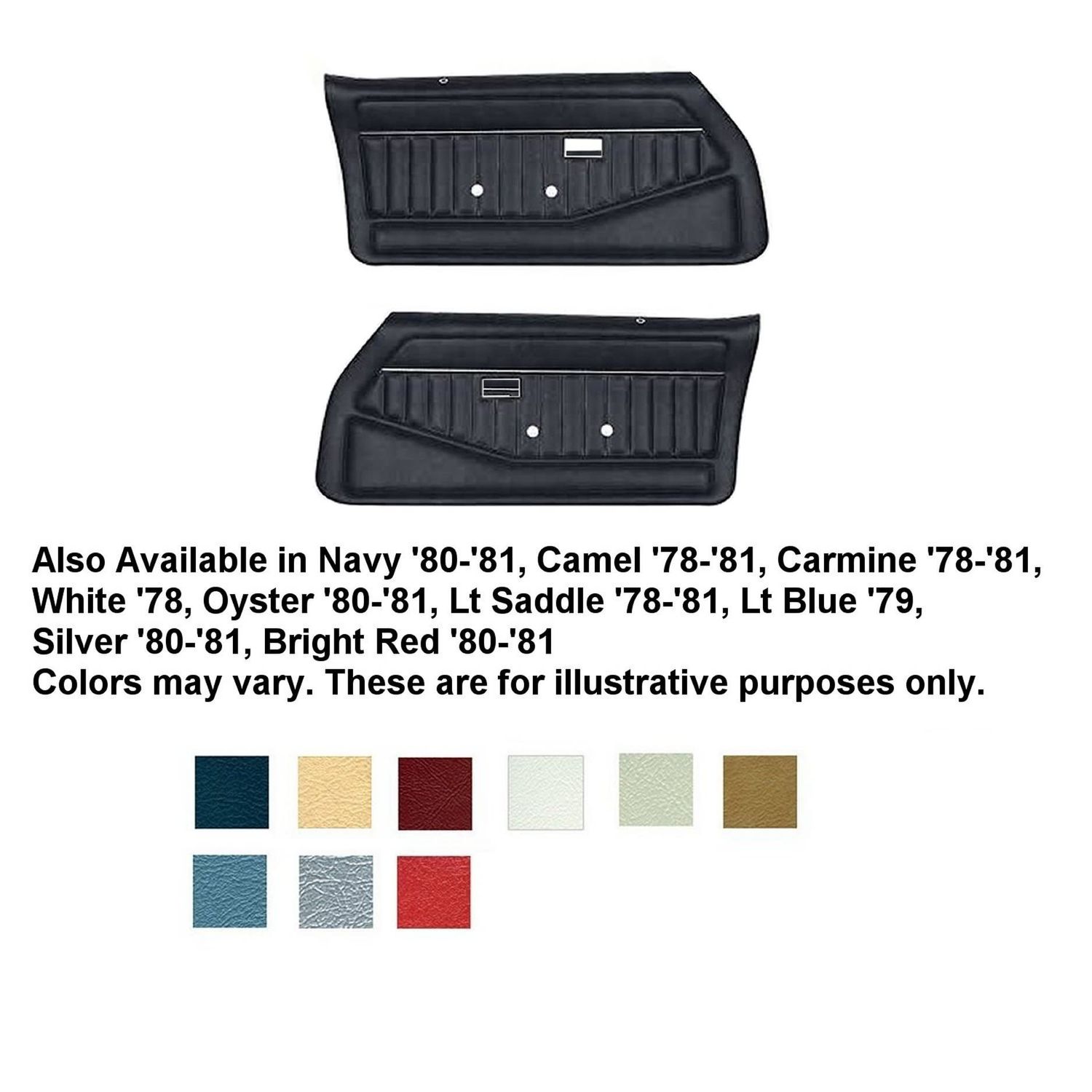 1978- 81 Camaro Firebird Standard Front Pre-Assembled Door Panels Pair - Black