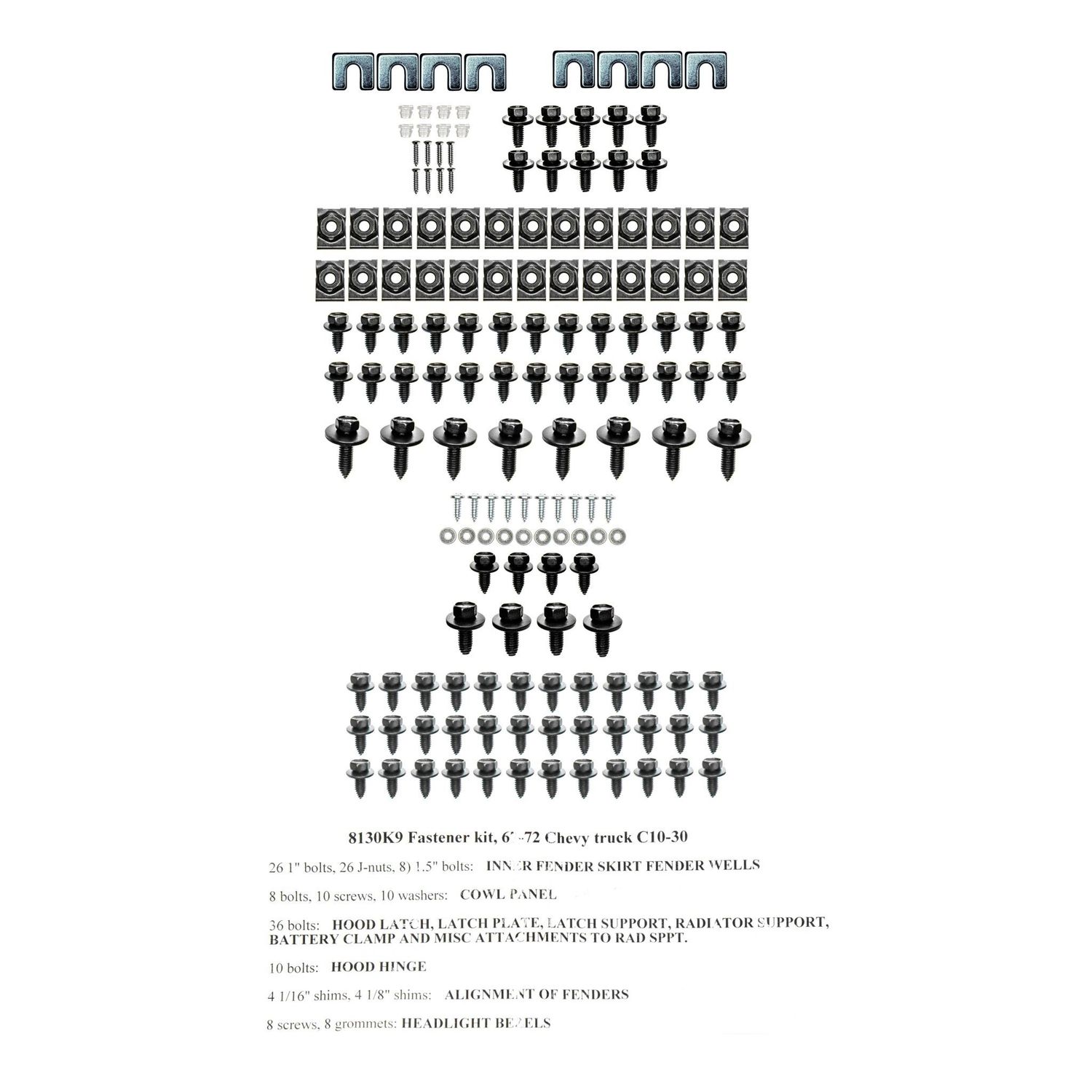 1967-72 Chevy Truck Front Sheet Metal Bolt Kit