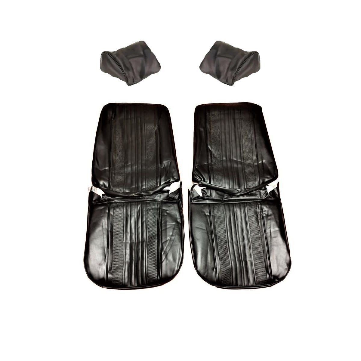 1970 Chevelle Front Bucket Set Upholstery w/ Headrest Covers - Black