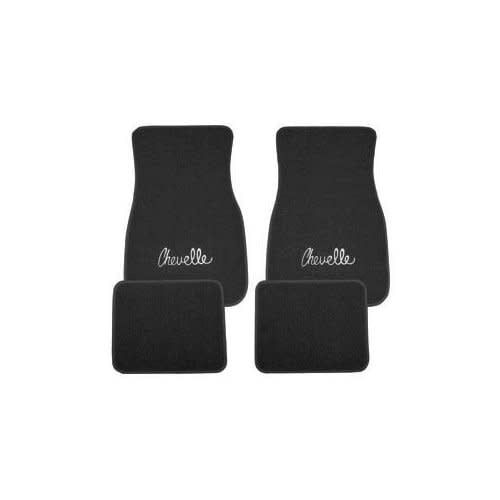1966-67 Chevelle Loop Carpet Floor Mats w/ "Chevelle" Logo - Black