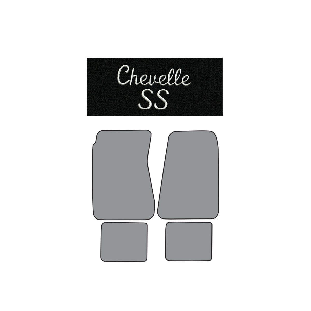 1968-72 Chevelle Loop Carpet Floor Mats  - Black w/ Silver &quot; Chevelle SS&quot; Logo
