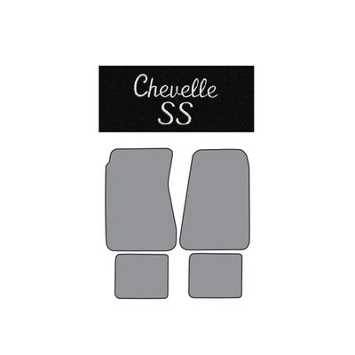 1968-72 Chevelle Loop Carpet Floor Mats  - Black w/ Silver &quot; Chevelle SS&quot; Logo