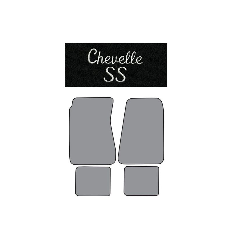 1968-72 Chevelle Loop Carpet Floor Mats  - Black w/ Silver &quot; Chevelle SS&quot; Logo