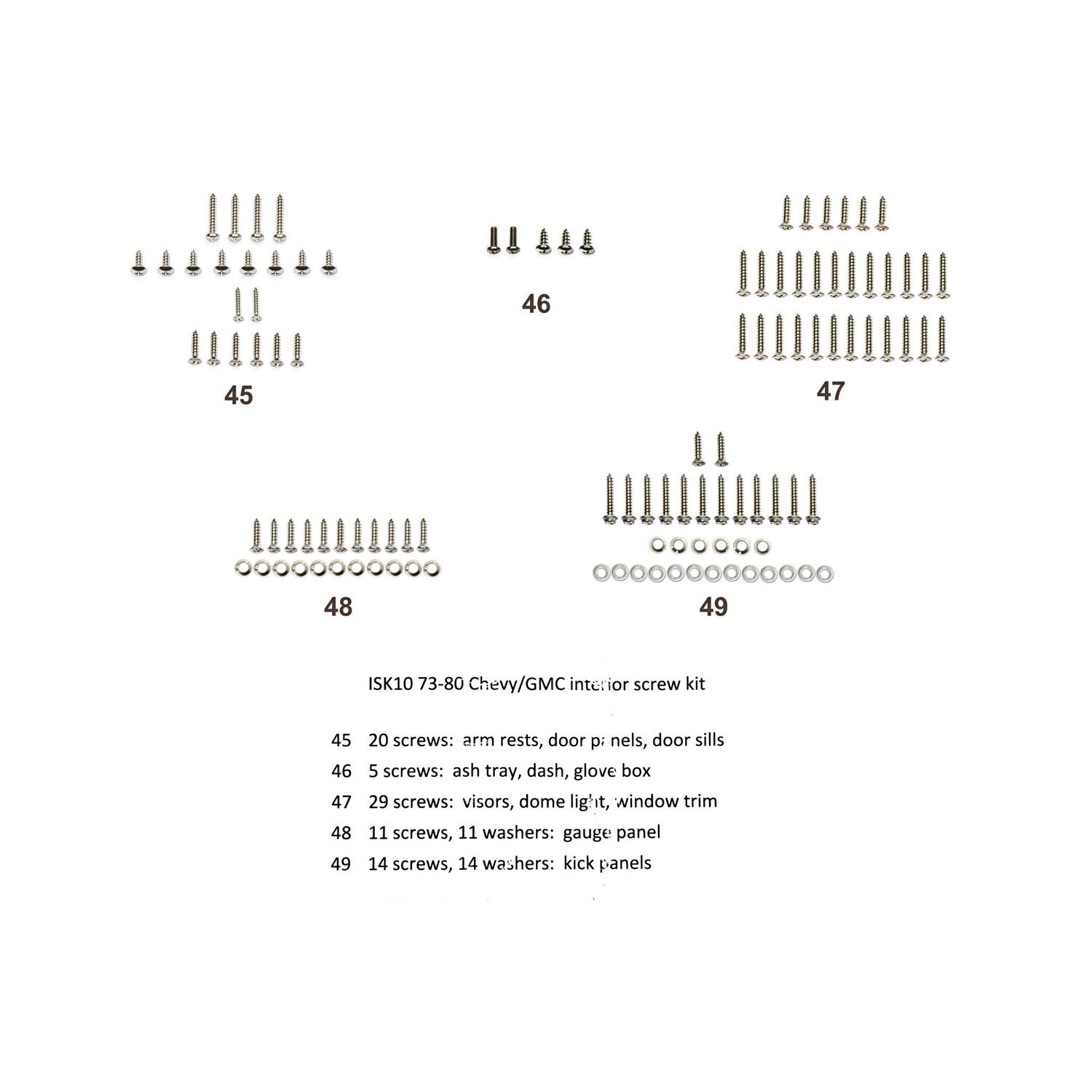 Interior Screw Kit, 79-Pieces Stainless 1973-80 Chevy Truck C/K 10