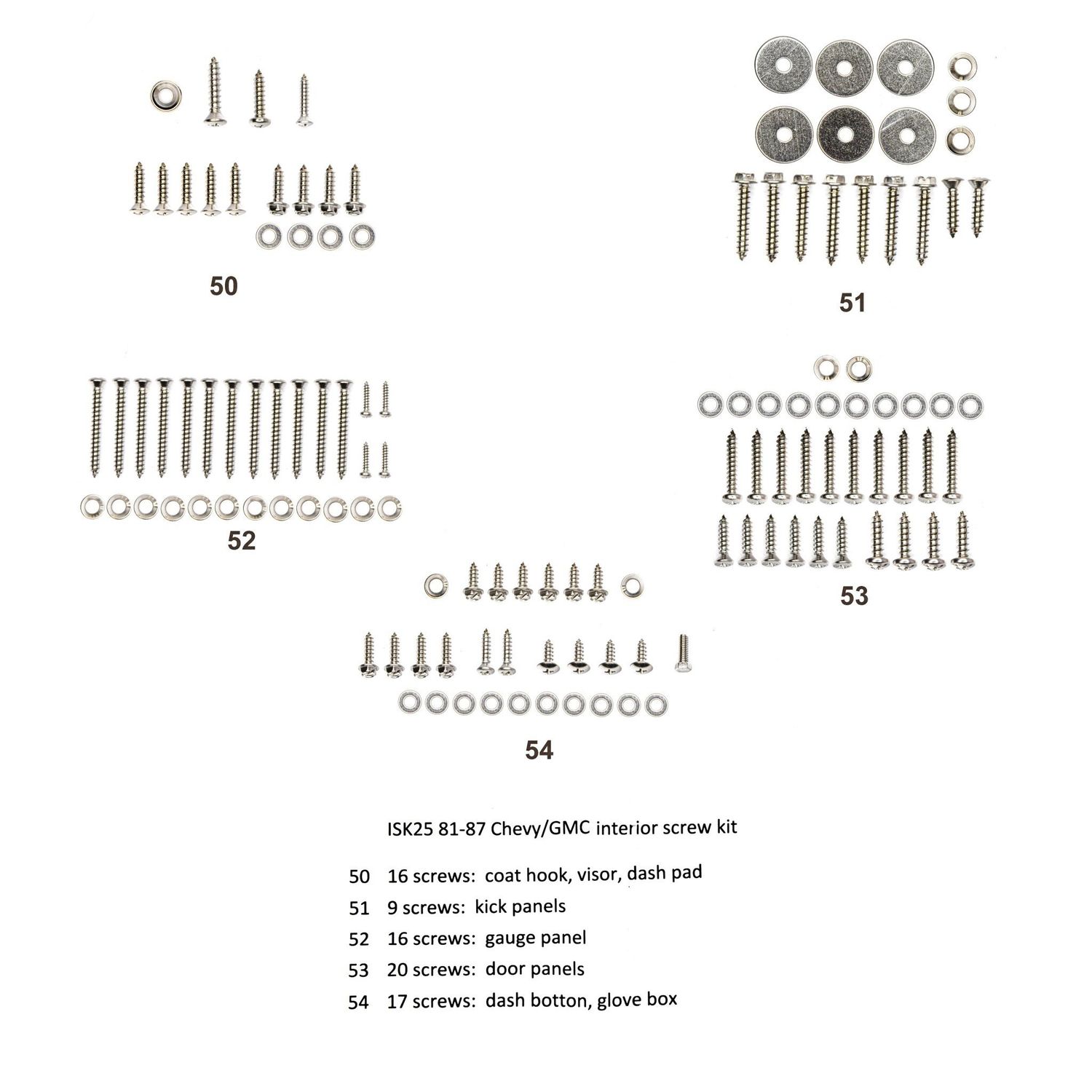 Interior Screw Kit 78 Pieces- Stainless 1981-87 Chevy Truck C/K 10
