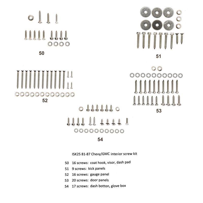 Interior Screw Kit 78 Pieces- Stainless 1981-87 Chevy Truck C/K 10