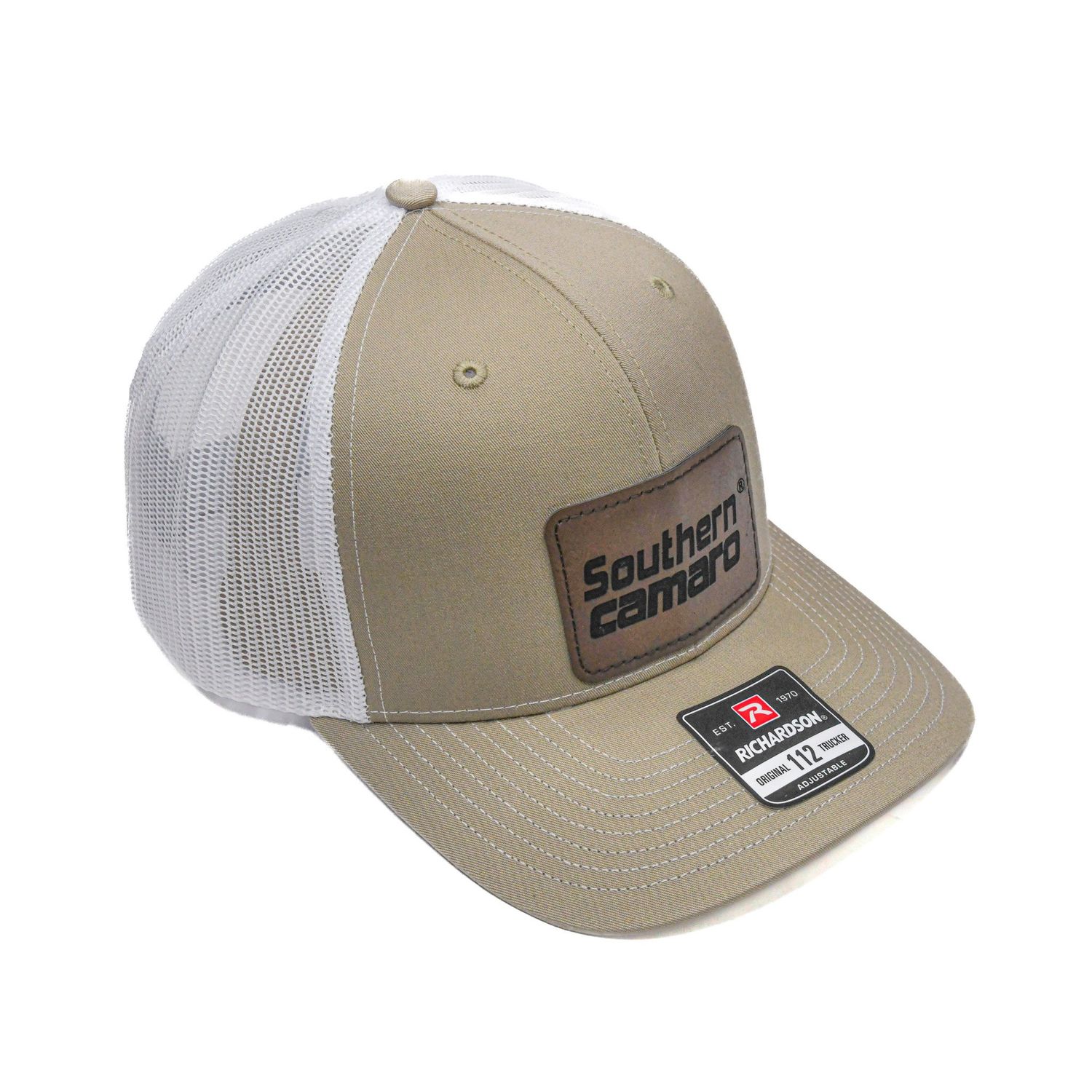 White and Tan Southern Camaro Hat w/ Leather Logo Patch