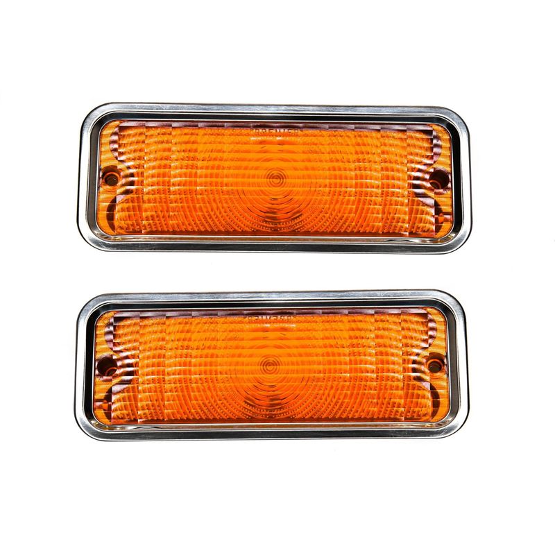 1973-80 Chevy Truck C/K 10 (Pair) 17 Amber LED Front Parking Light Set w/SS Trim