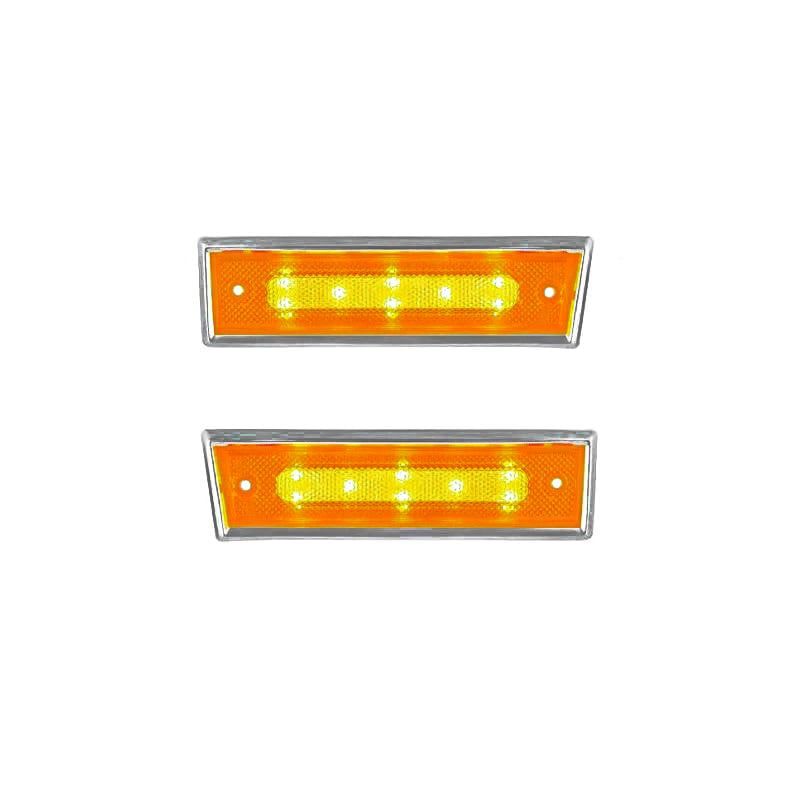 (PAIR) LED Amber Dual Function Side Marker w/SS Trim 1981-87 Chevy Truck C/K 10
