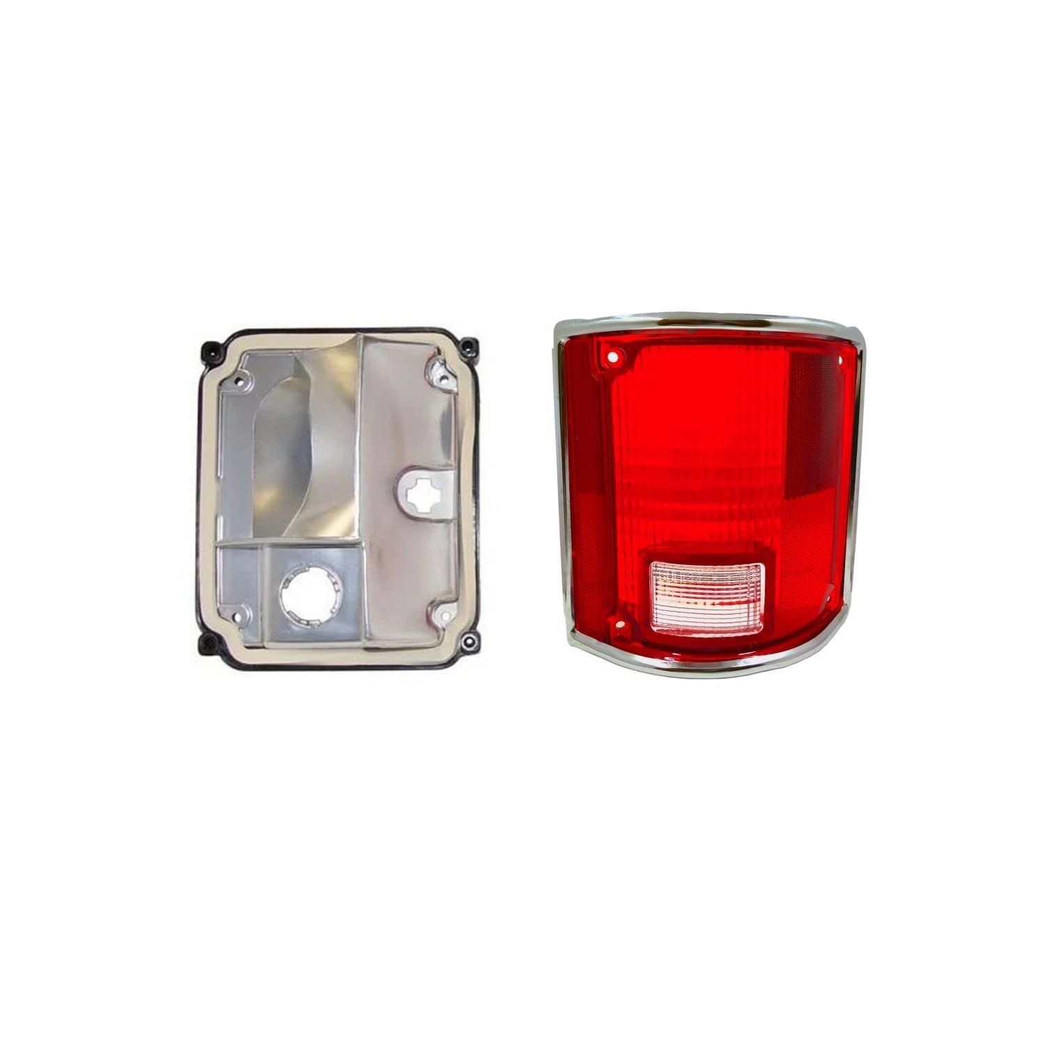 RH Tail Light Lens &amp; Housing w/ Chrome Trim 1973-91 Chevy Truck C/K 10