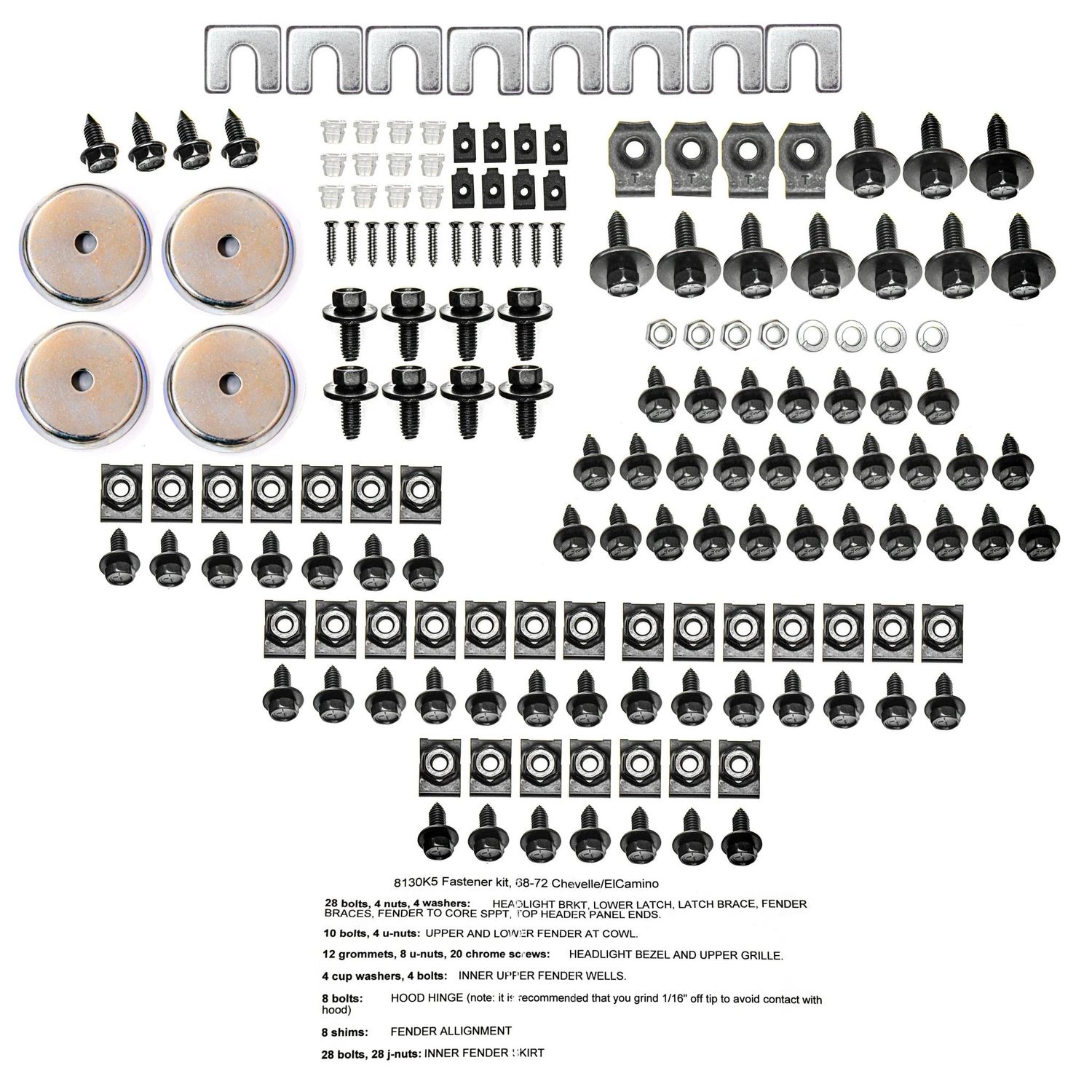 1968-72 Chevelle/1970-72 Monte Carlo Front Sheet Metal Bolt Kit