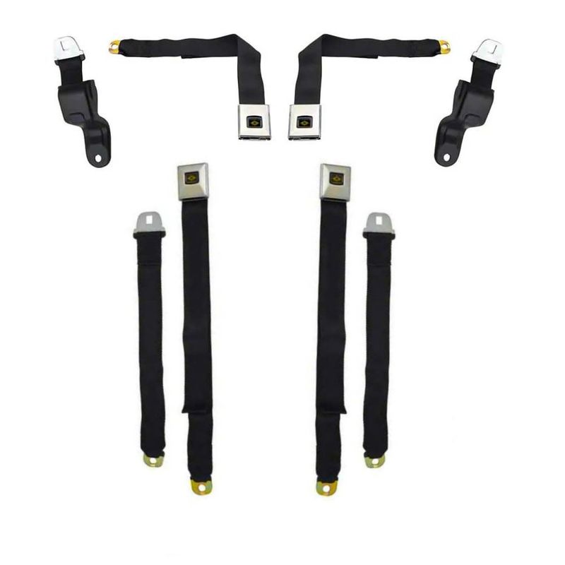 1967 Camaro Firebird Deluxe Seatbelts with Gold Starburst Front and Rear (4 Belts)