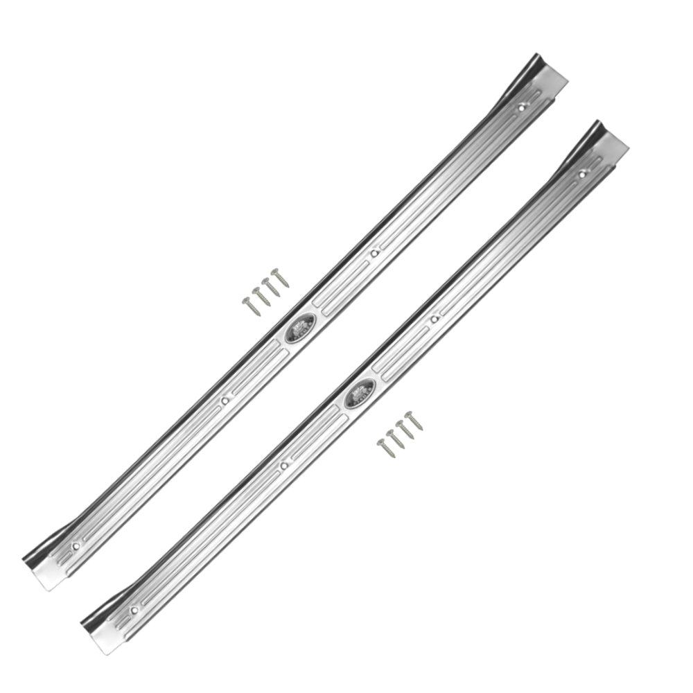 1967-69 Camaro Carpet Sill Plates w/ Popped Rivet Logo &amp; Screws - Pair