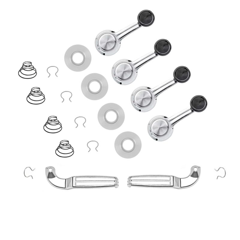 1968-72 GM Window Crank &amp; Door Handle Kit Black Knobs w/ Springs &amp; Crank Washers