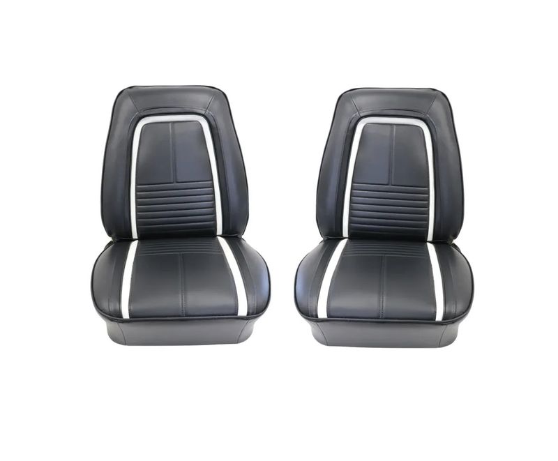 1967 Camaro Deluxe Front  Bucket Seat Covers - Black w/  White Stripe