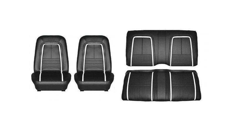1967 Camaro Deluxe Convertible Front Buckets &amp; Rear Set - Black w/ White stripe