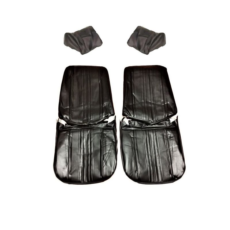 1970 Chevelle Front Bucket Set Upholstery w/ Headrest Covers - Black