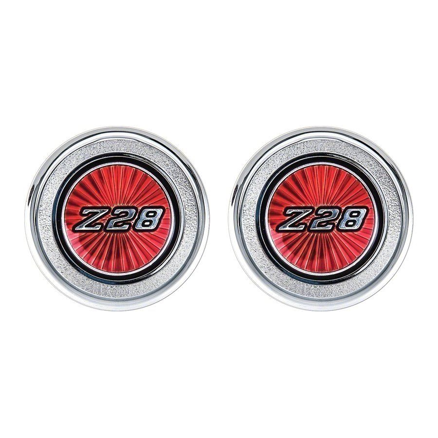 1978-79 Camaro Door Panel Emblems - Round - Red Z28 - Pair